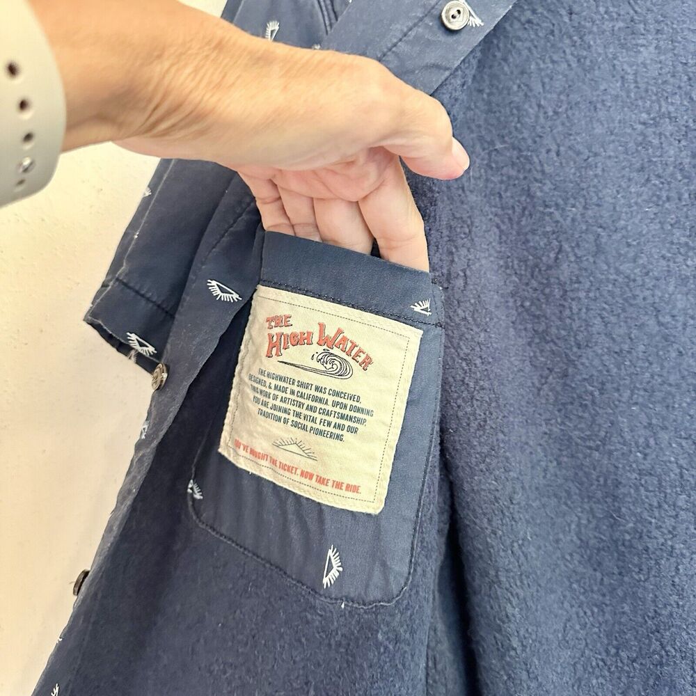California Cowboy High Water Fleece Lined Short Sleeve Button Shirt Blue Print L - Picture 13 of 16